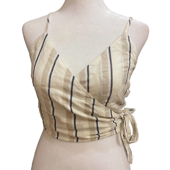 NWT RAILS Womens Stripe Smocked Wrap Crop Top Juliana Coco Linen Cream Gray XS - Picture 8 of 16